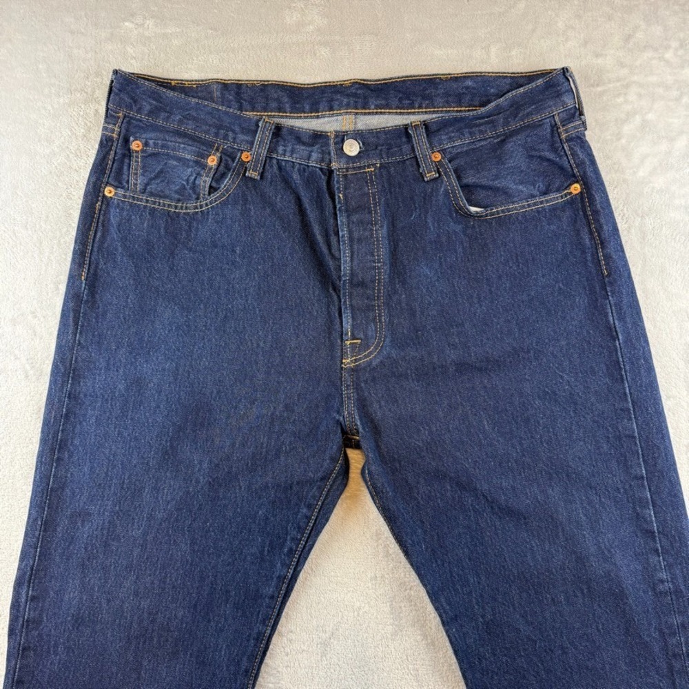 Levis Jeans Men 38x29 Blue 501 Straight Button Fly Western Dark Wash Denim